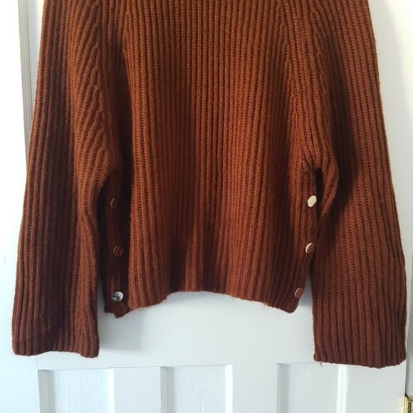Dex Rib Knit Long Sleeve Crewneck Sweater Gold Button Detail Toffee Brown Sz S - Picture 3 of 12